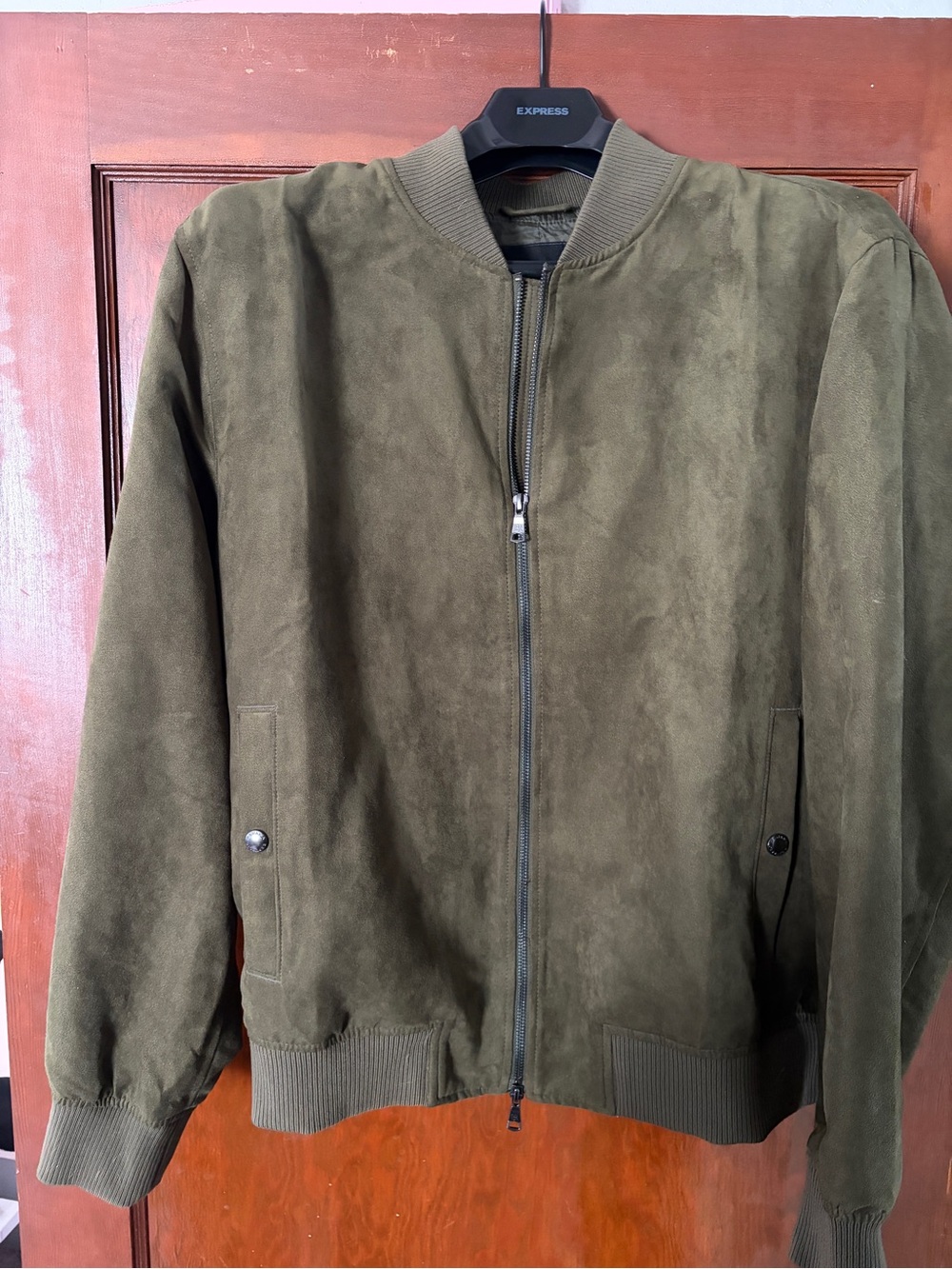 Banana Republic Olive Suede Bomber Jacket - Men's Zip Front